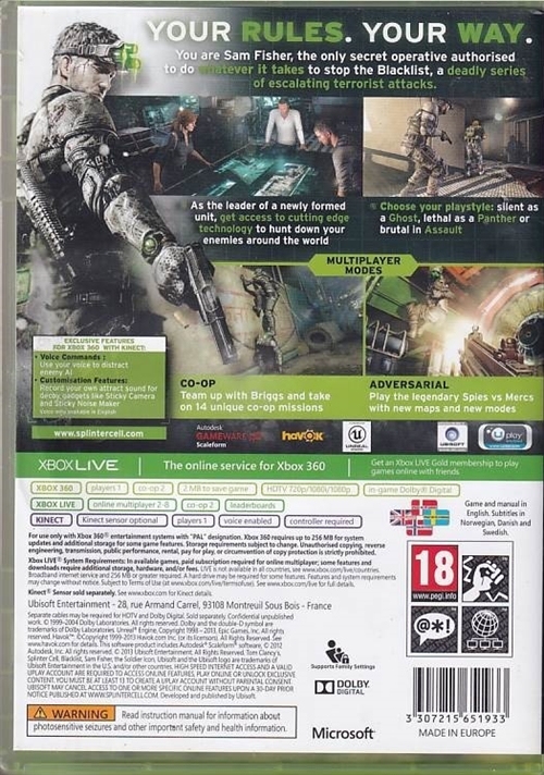 Splinter Cell Blacklist  - Xbox 360 (B Grade) (Genbrug)